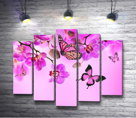 Розовые бабочки и нежные орхидеи