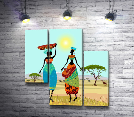 Две африканские девушки в саванне 