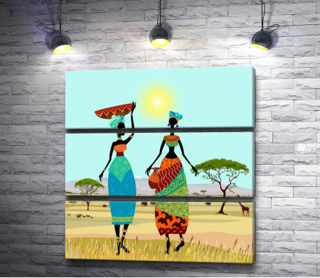 Две африканские девушки в саванне 
