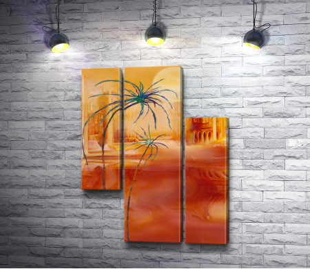 Оранжевый пейзаж с пальмами