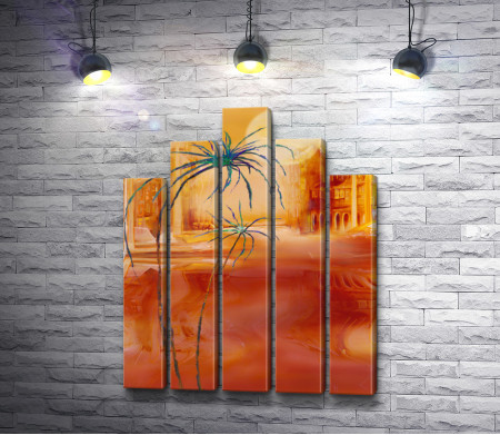 Оранжевый пейзаж с пальмами