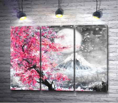 Цветущая сакура и снежная гора