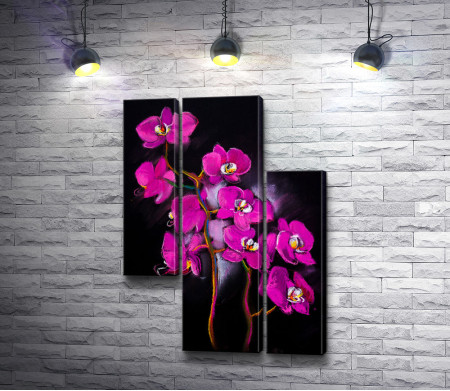 Веточки сиреневых орхидей на черном фоне 