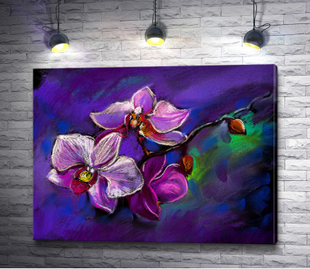 Веточка орхидей на фиолетовом фоне