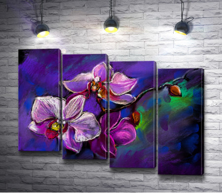 Веточка орхидей на фиолетовом фоне