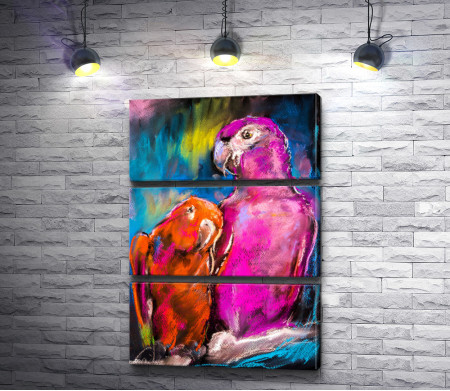 Розовый и оранжевый попугаи 