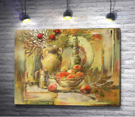 Натюрморт с яблоками и лавровыми листьями 