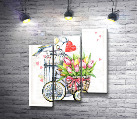 Птица с сердцем и велосипед с тюльпанами