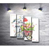 Птица с сердцем и велосипед с тюльпанами