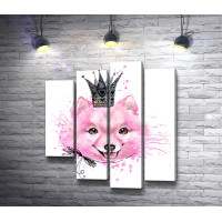 Веселая розовая собака с короной