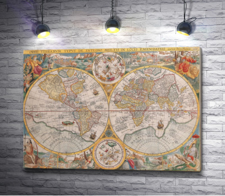 Древняя карта мира. Винтаж