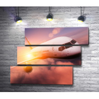 Пассажирский самолет в небе во время заката