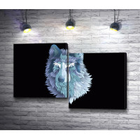 Голубой волк на черном фоне