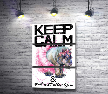 Мотивационный постер "Не ешь после шести" с носорогом в пачке