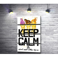 Мотивационный постер "Не ешь после шести" с кроликами в рожках мороженого 