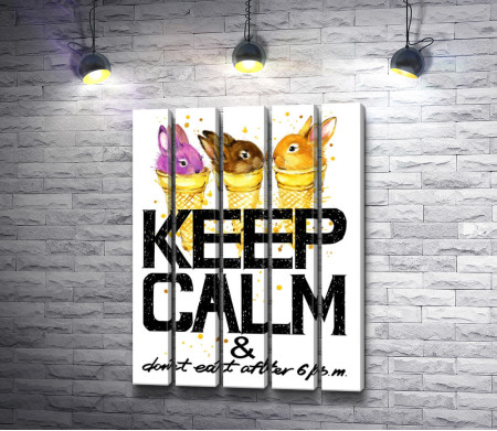 Мотивационный постер "Не ешь после шести" с кроликами в рожках мороженого 