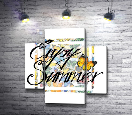 Плакат с фразой "Enjoy Summer" на фоне бабочек
