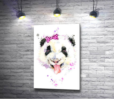 Веселая панда с розовым бантиком