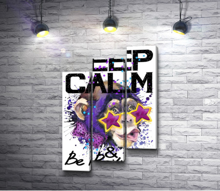 Плакат  "Keep Calm & Be Positive" c обезьяной диско