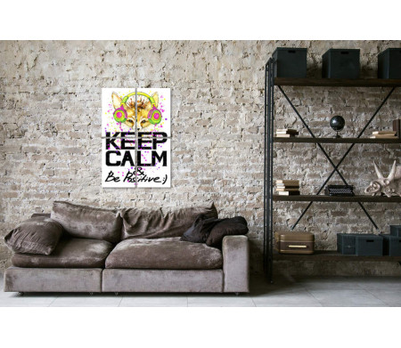 Плакат "Keep Calm & Be Positive" с лисицей в цветных наушниках