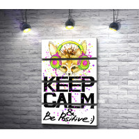 Плакат "Keep Calm & Be Positive" с лисицей в цветных наушниках