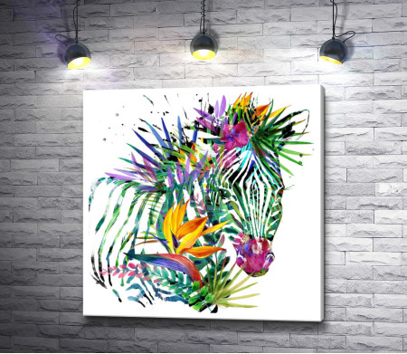 Зебра в тропической окраске с цветами