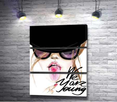 Плакат "We are young" с девушкой в шляпе и леденцом