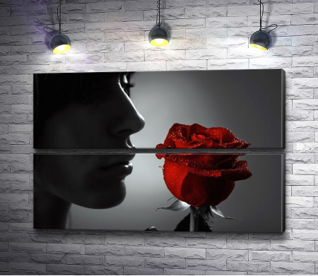 Черно-белое фото девушки с красной розой 