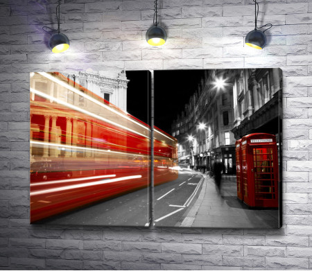 Ночные улицы Лондона, черно-белое фото с цветными вставками