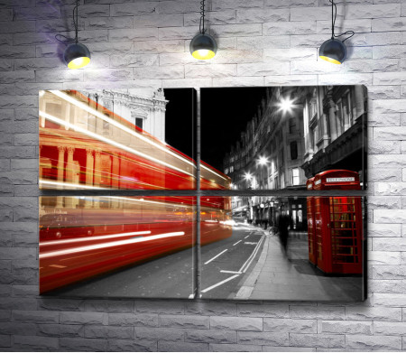 Ночные улицы Лондона, черно-белое фото с цветными вставками