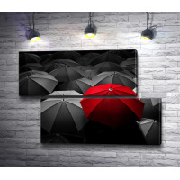 Красный зонт среди черно-белых 