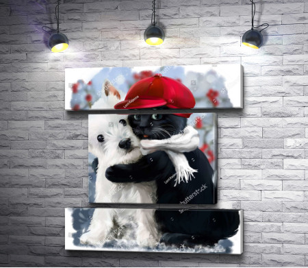 Друзья навеки: черный кот и белый пес