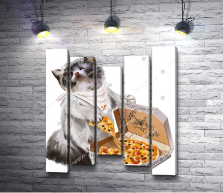 Котенок и вкусная пицца