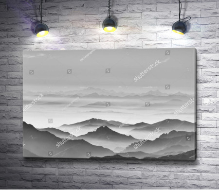 Море и горы. Черно-белый пейзаж
