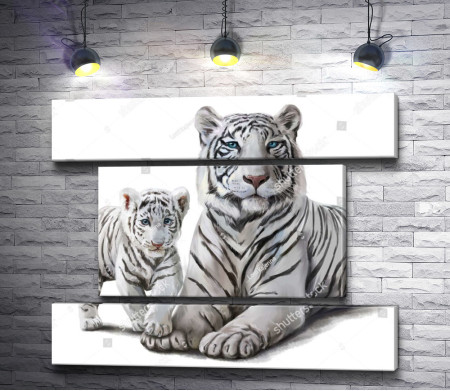 Белый тигр и тигренок