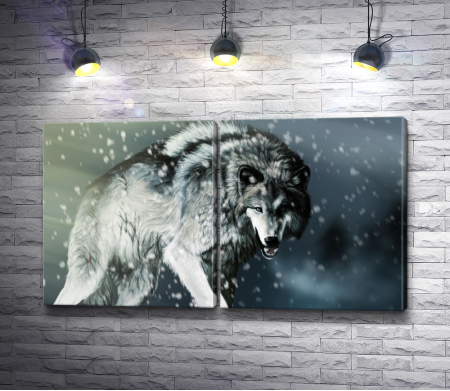 Волк во время снегопада