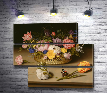 Амброзиус Босхарт - Цветы в корзинке на столе и бабочка