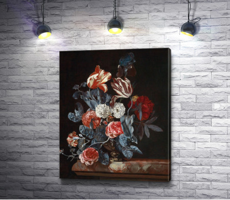 Виллем Ван Алст "Натюрморт с розами, тюльпанами и цветами"