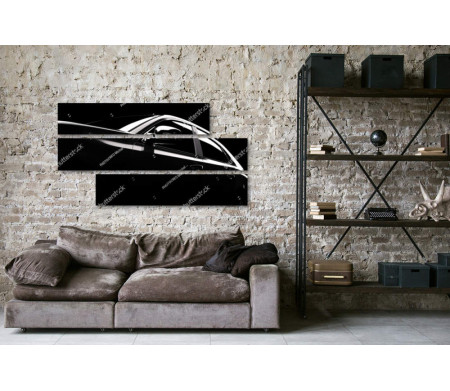 Силуэт современного автомобиля, черно-белое фото 