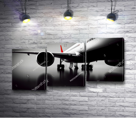 Пассажирский самолет, черно-белое фото