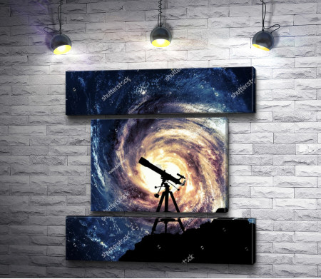 Телескоп на фоне галактики 