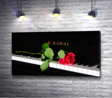 Роза на клавишах пианино 