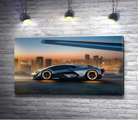 Автомобиль Lamborghini Terzo на фоне мегаполиса 