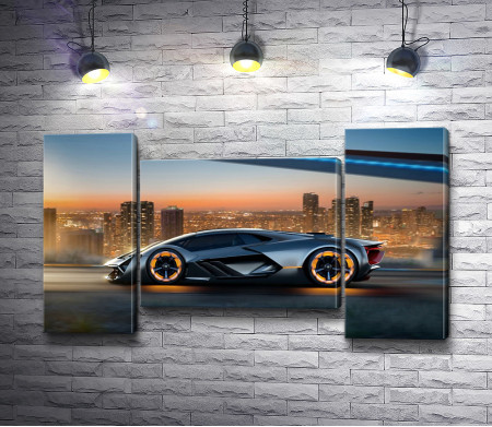 Автомобиль Lamborghini Terzo на фоне мегаполиса 