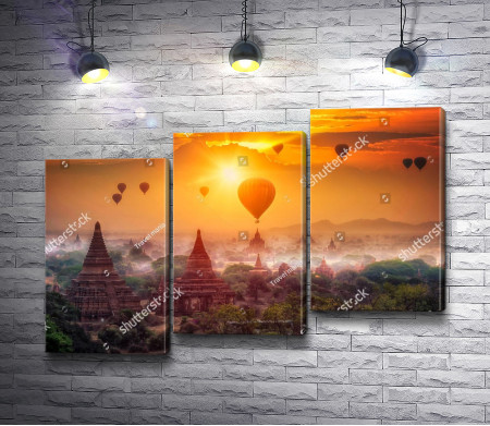 Воздушные шары над городом Мандалай в закате