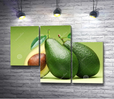 Авокадо на зеленом фоне