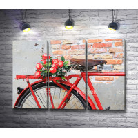 Красный велосипед с цветами