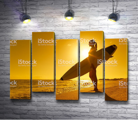 Девушка серфингиста на фоне заката