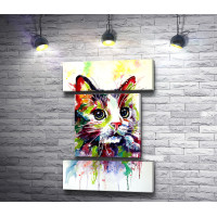 Котик нарисованный красками 
