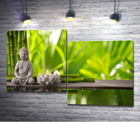 Статуэтка Будды и бамбук 